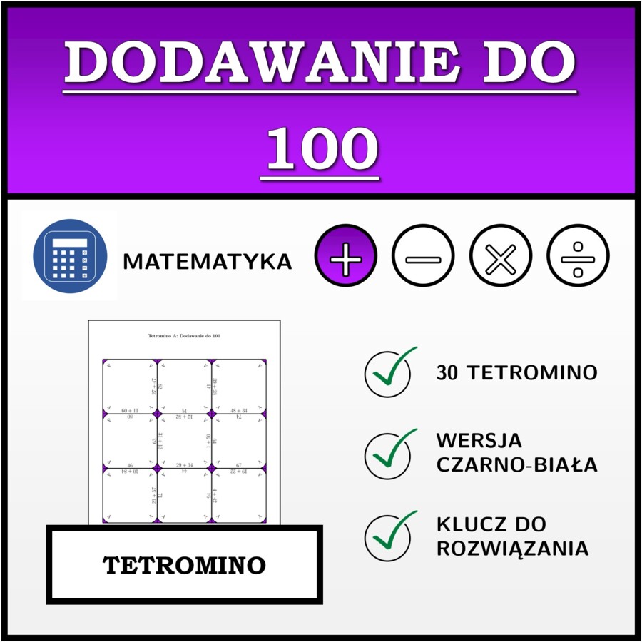 Tetromino - Dodawanie do 100 | matematyka