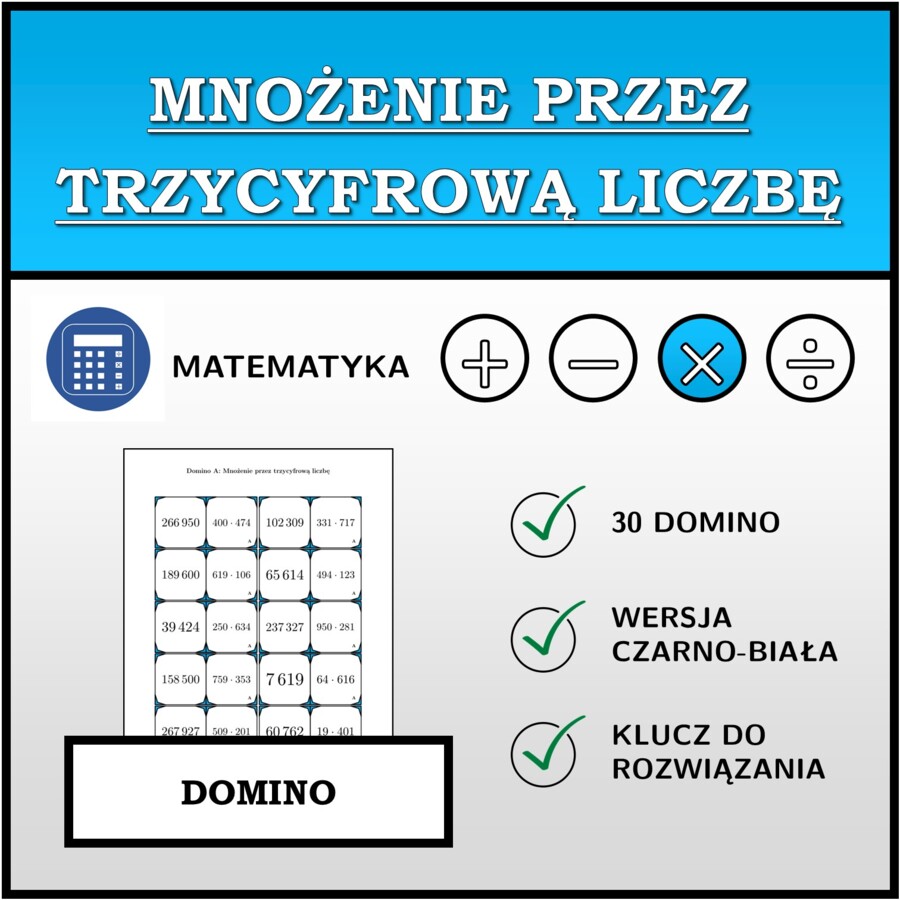 Domino - Mnożenie przez trzycyfrową liczbę | matematyka