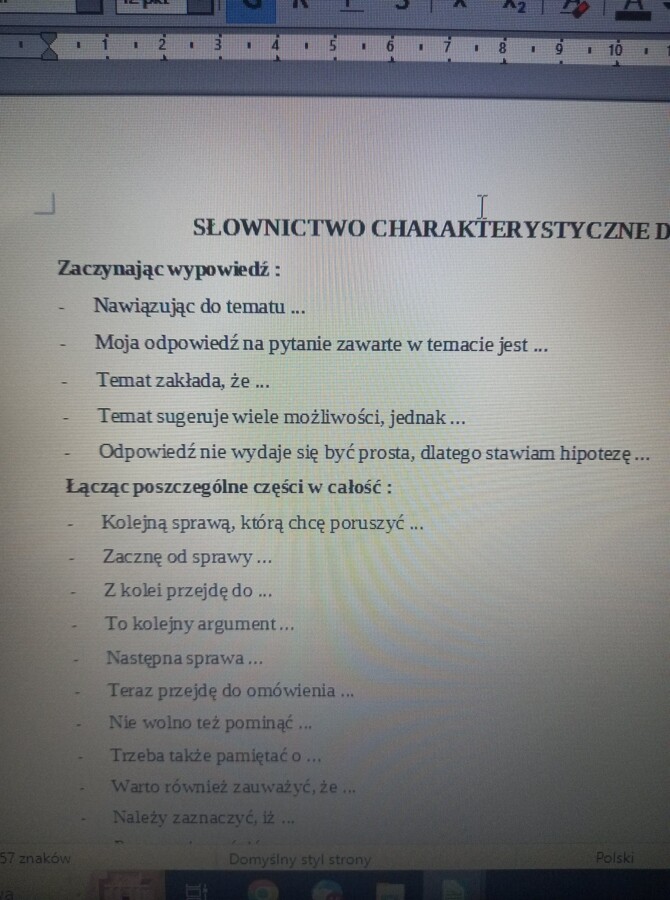 Słownictwo do rozprawki z wklejką do zeszytu