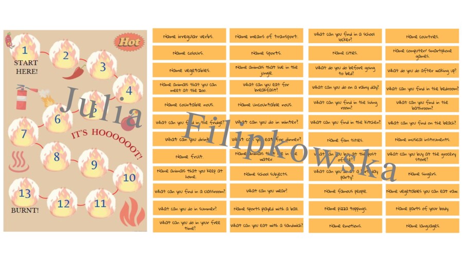 Gra planszowa/ Board game/ Hot potato/ Gorący ziemniak/ Gra/ Gra językowa/ Zabawa/ Dzieci/ Warm-up/ Rozgrzewka/ Słownictwo