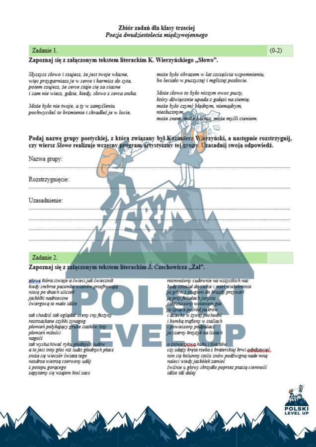 Test 20 zadań z poezji dwudziestolecia międzywojennego_Polski Level Up