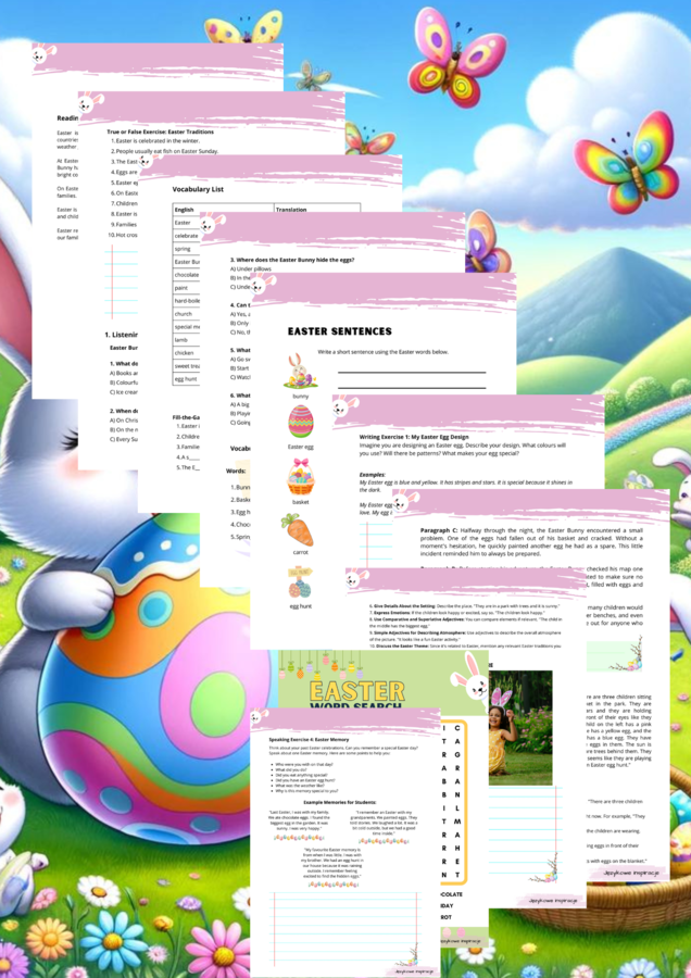 ZESTAW: Happy Easter! Dwie lekcje angielskiego: A2 oraz B1/B2 Wielkanoc. Karty pracy. Worksheet