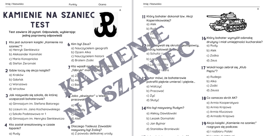 Testy znajmości lektur w klasach VII-VIII