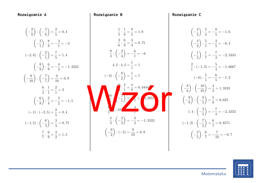 Dzielenie liczb wymiernych | matematyka | 26 kolumn