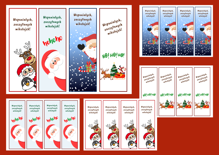 MIKOŁAJKI - Boże Narodzenie – zakładki do książek – zakładka – biblioteka - świetlica - wersja 4