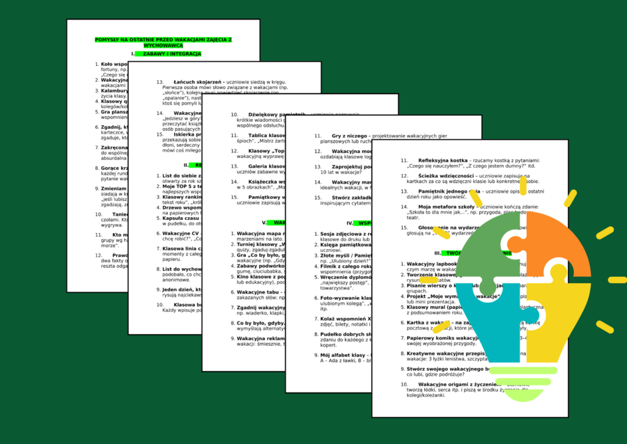 POMYSŁY na ostatnie przed wakacjami - ZAJĘCIA Z WYCHOWAWCĄ - KLASY 4-8 - OSTATNIE DNI SZKOŁY