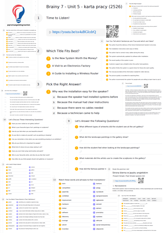 Brainy 7 – Unit 5 – karta pracy