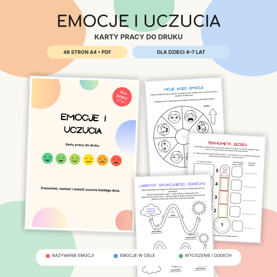 Emocje i uczucia – 48 kart pracy dla dzieci 4–7 lat