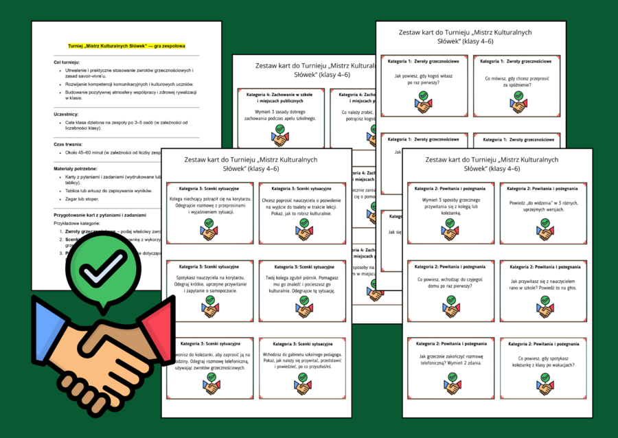 TURNIEJ „MISTRZ KULTURALNYCH SŁÓWEK” (klasy 4–6) – opis + 54 karty - zajęcia z wychowawcą - świetlica - biblioteka