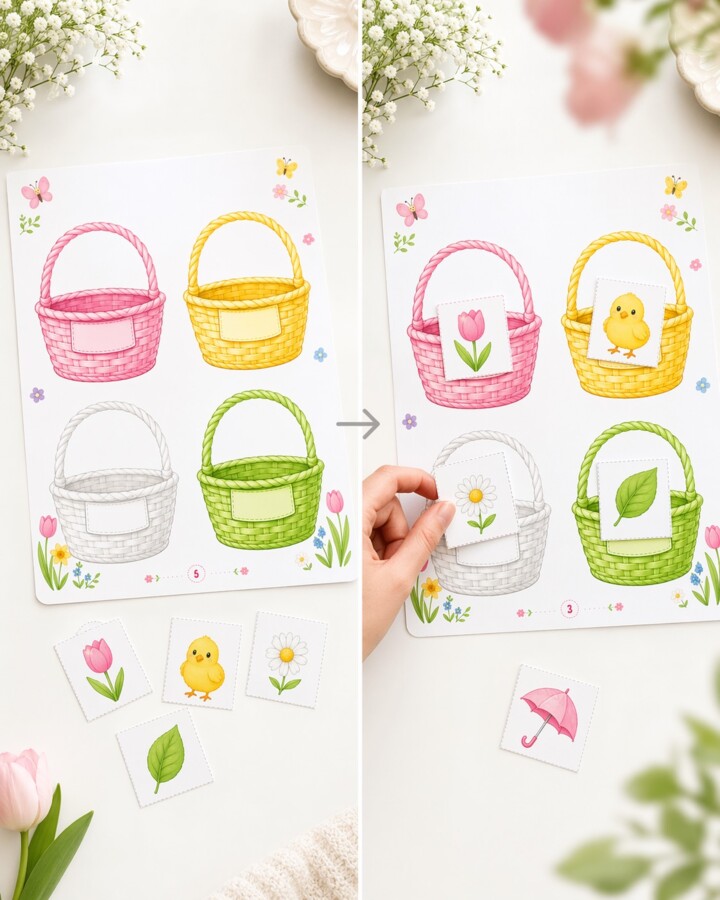 Wiosna w koszyku - sortowanie kolorów