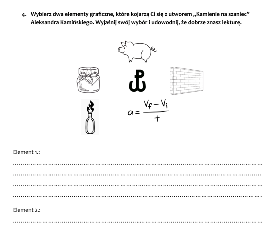 "Kamienie na szaniec" - sprawdzian po omówieniu lektury (3 wersje)