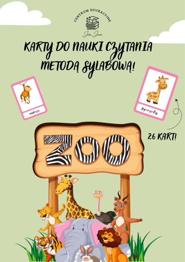 Karty do nauki czytania sylabowego- ZOO