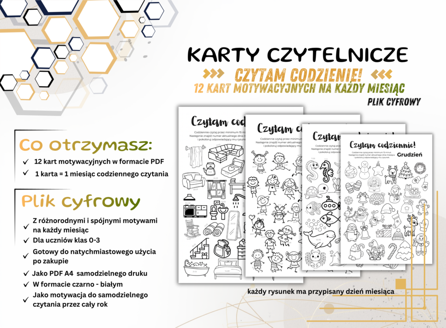 Karty czytelnicze „Czytam codziennie!” – 12 miesięcy motywacji do czytania -  klasa 0-3