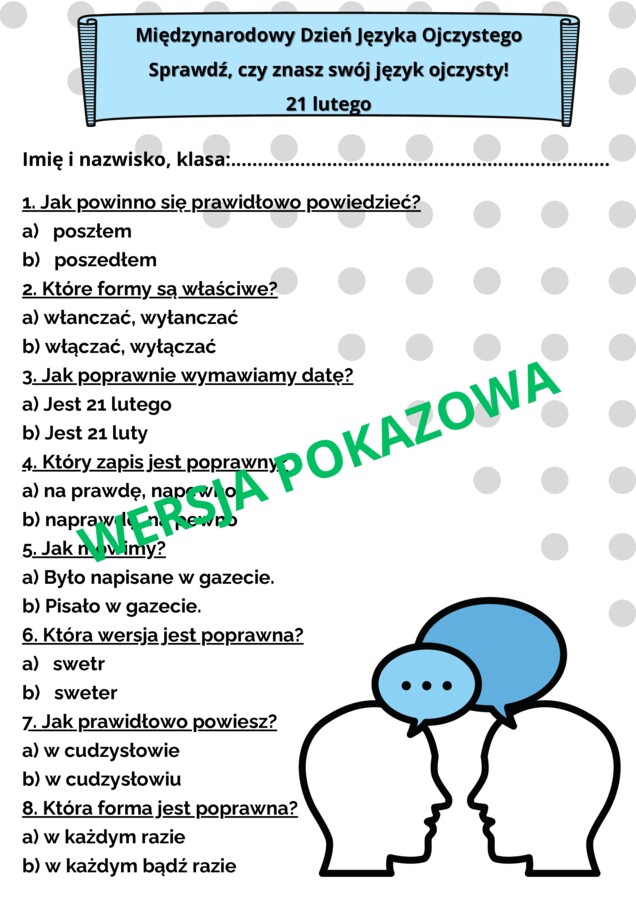Międzynarodowy Dzień Języka Ojczystego- testy, zadania konkursowe