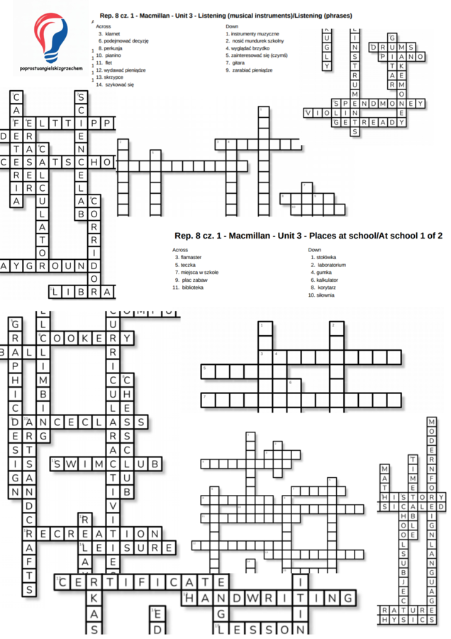 Repetytorium ósmoklasisty cz. 1 – Unit 3 (Macmillan) – krzyżówki