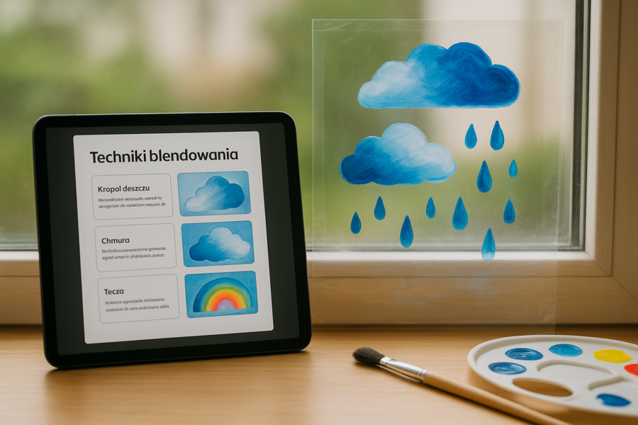 Malowanie deszczu na folii okiennej