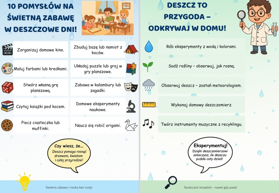 Co robić w deszczowe dni? Plakaty edukacyjne.