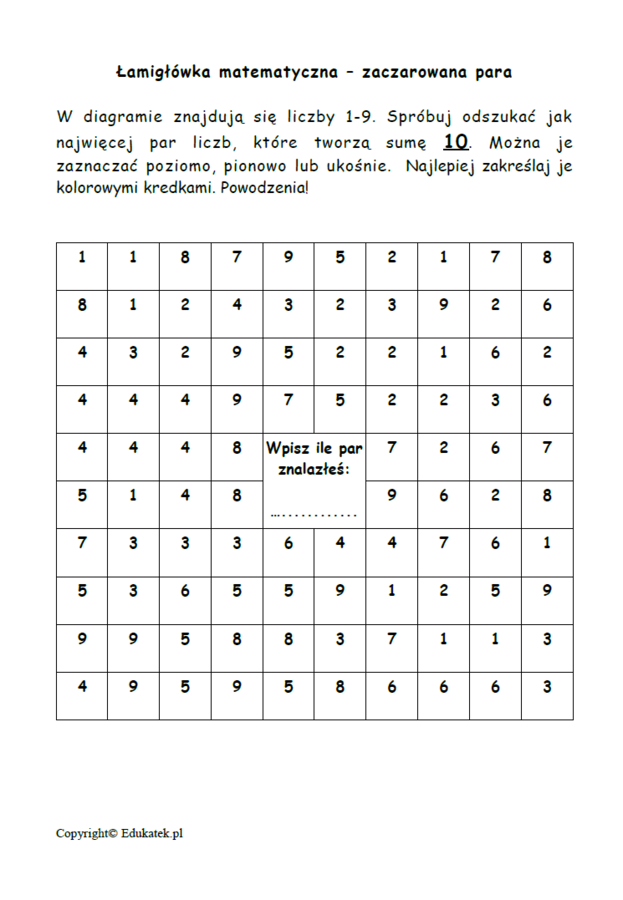„Zaczarowana para”- doskonalenie dodawania i odejmowania