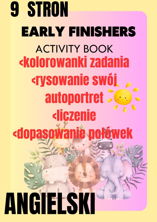 Angielski 4 ,6 lat.Karta pracy 9 stron