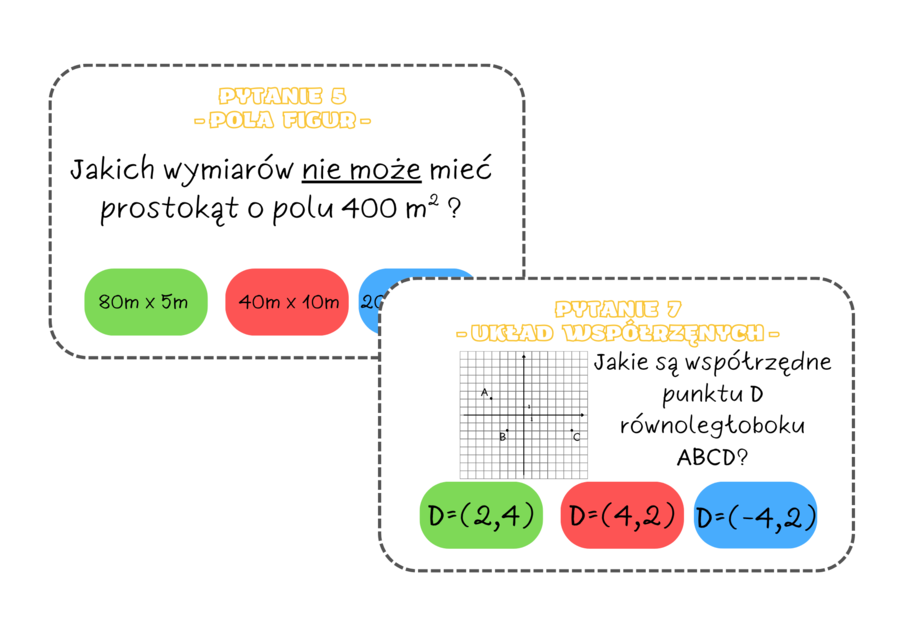 Gra o milion. Powtórzenie wiadomości - figury na płaszczyźnie. Geometria.  Klasa 7.