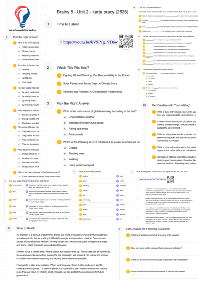 Brainy 8 – Unit 2 – karta pracy