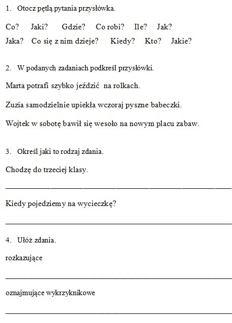 Przysłówek i rodzaje zdań