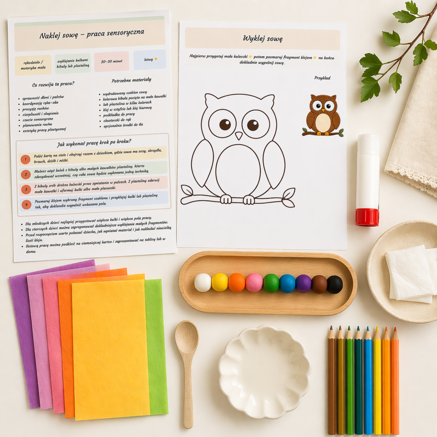Naklej sowę – praca sensoryczna