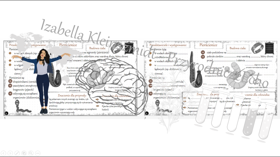 Sketchnotka - notatka „Pierścienice – zwierzęta, które mają segmentowane ciało” wykonana w power point do edycji. Biologia 6; „Od parzydełkowców do pierścienic”