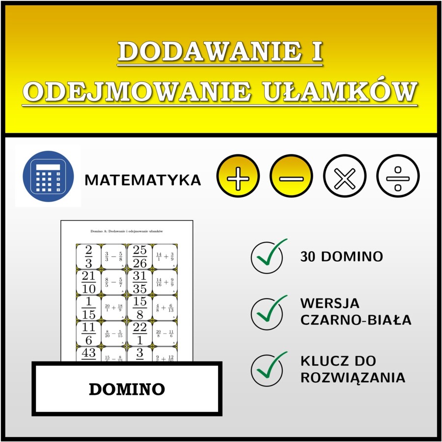 Domino - Dodawanie i odejmowanie ułamków | matematyka