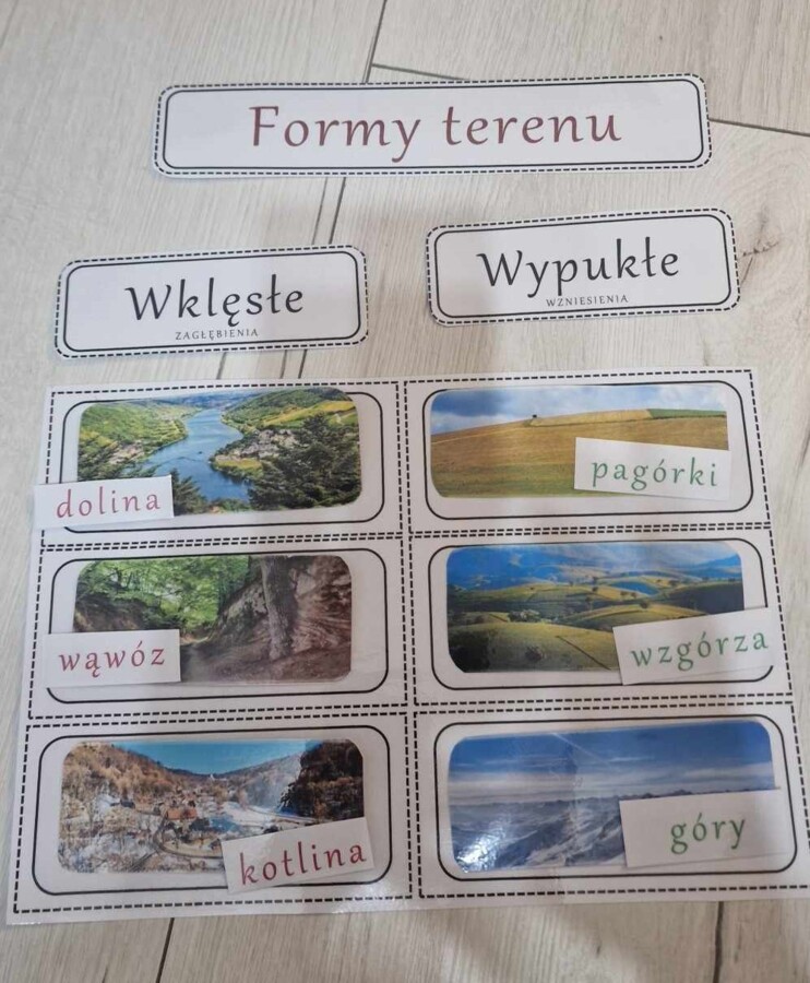 Materiał do zalaminowania/praca w grupach/stacje zadaniowe/układanka/puzzle „Ukształtowanie terenu” w pdf. Przyroda, dział „Poznajemy krajobraz najbliższej okolicy”.