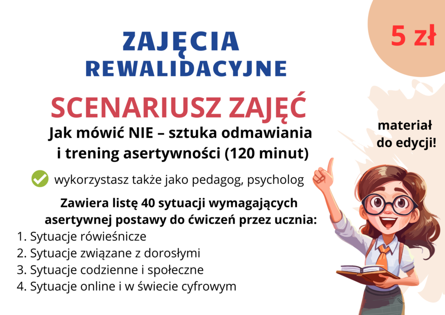 SCENARIUSZ Jak mówić NIE – sztuka odmawiania i trening asertywności 120 min, zajęcia rewalidacyjne, dla psychologa i pedagoga
