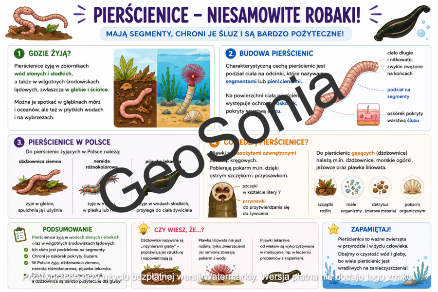 Pierścienice   biologia klasa 6 sketchnotka
