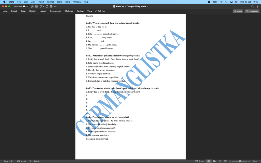 Have to - ćwiczenia dla uczniów szkół podstawowych