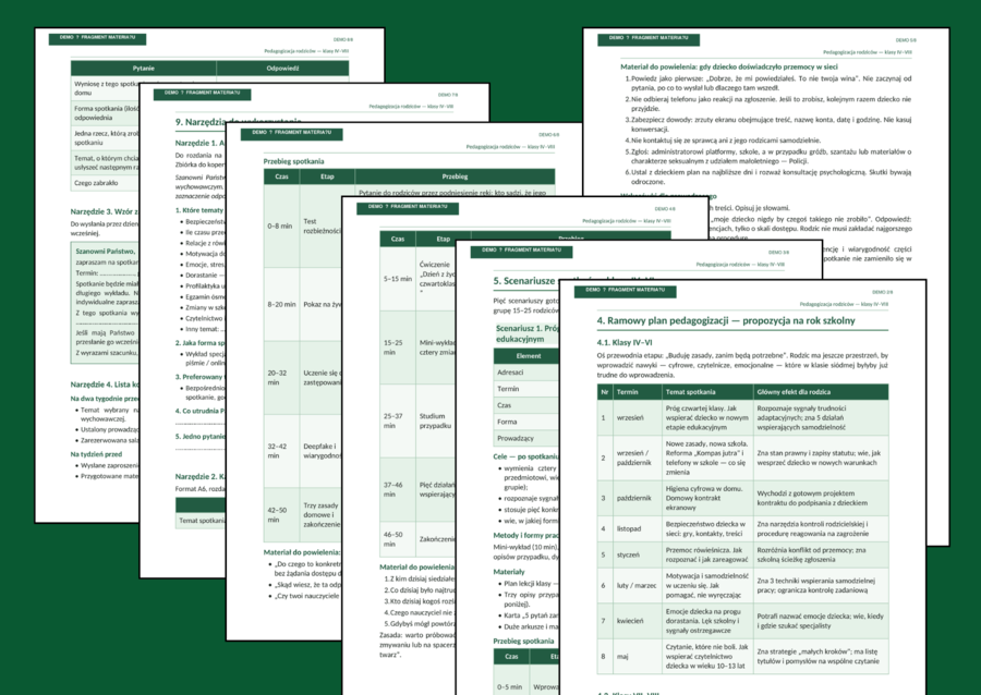 👩‍🏫 PEDAGOGIZACJA RODZICÓW KLAS 4–8 - 30 tematów i 16 kompletnych scenariuszy spotkań