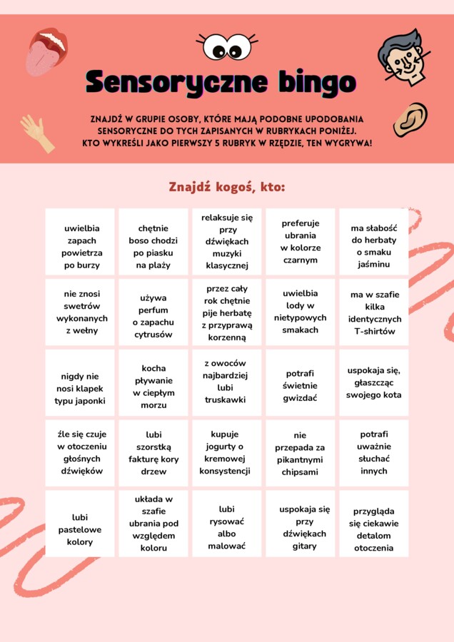 Sensoryczne bingo (karta gotowa + czysta do edycji własnej)