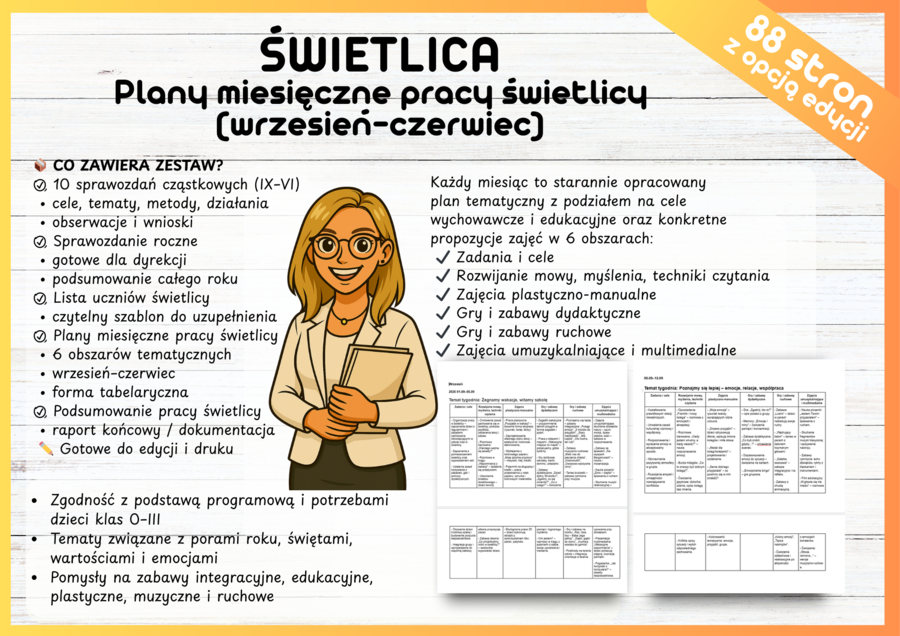 Świetlica  Plan miesięczny pracy świetlicy Sprawozdanie cząstkowe roczne