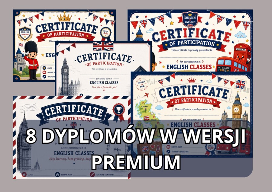 Dyplomy z Języka Angielskiego Premium – 8 Eleganckich Wzorów PDF do Druku