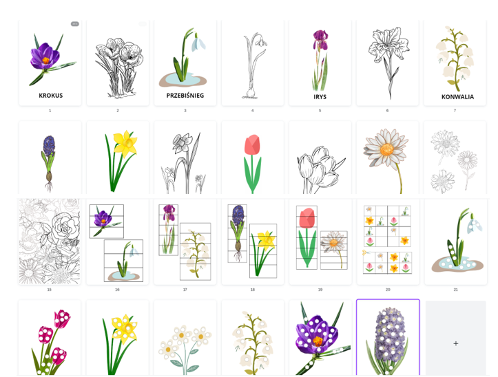 WIOSENNE KWIATY - NAZWY KWIATÓW, PUZZLE, SUDOKU, WYKLEJANIE BRAKUJĄCYCH ELEMENTÓW, KOLOROWANKA
