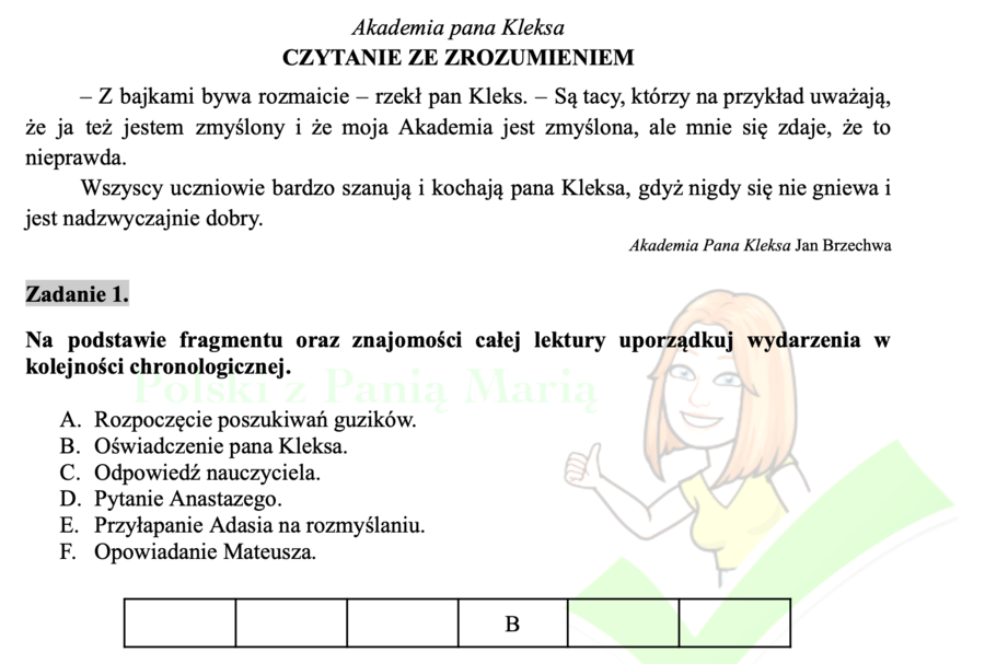 Akademia pana Kleksa - czytanie ze zrozumieniem