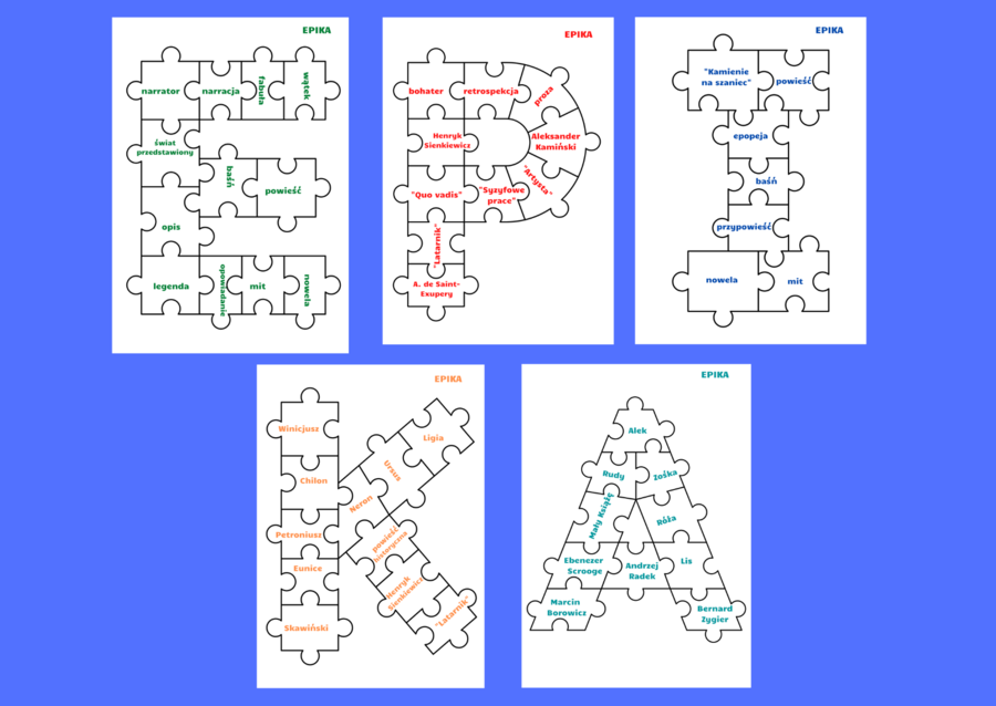 Puzzle - rodzaje literackie - EPIKA - kl. 8 - powtórzenie