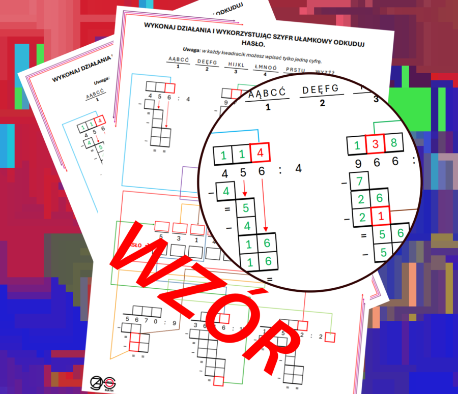 (klasa 4-5) Dzielenie pisemne z hasłem i szyfrem ułamkowym.