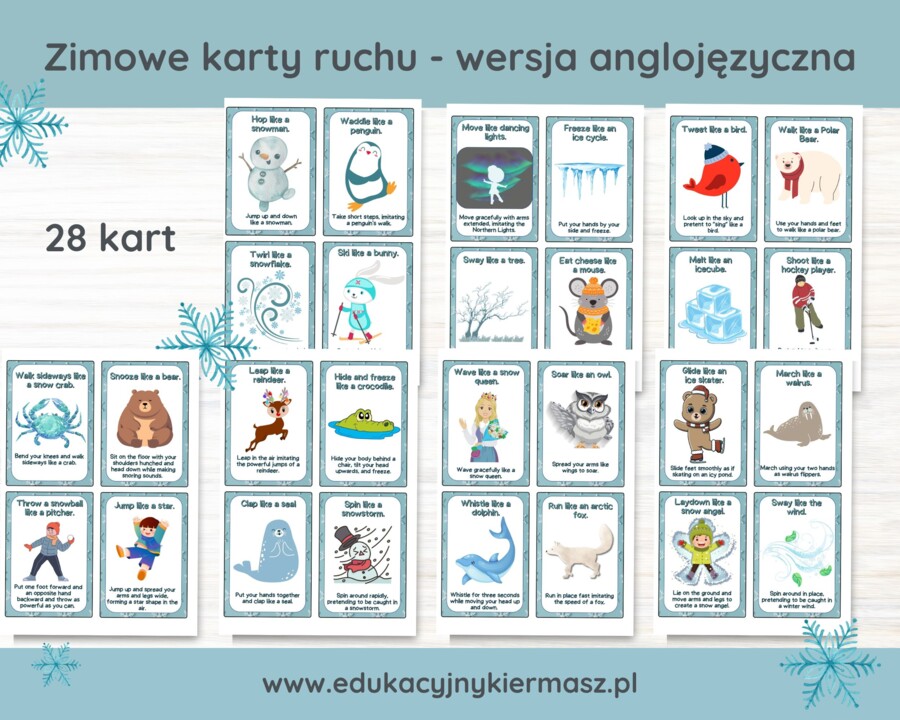 Zimowe karty ruchu dla dzieci - wersja anglojęzyczna