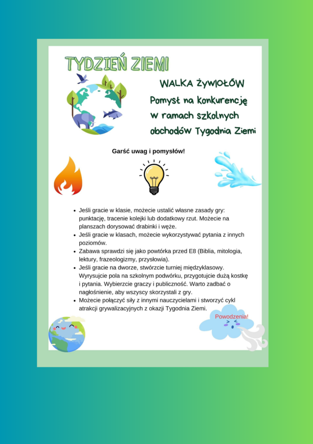 Walka Żywiołów gra polonistyczna