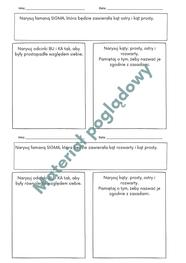 Proste, odcinki, łamana, kąty. Kartkówka // wejściówka // exit task