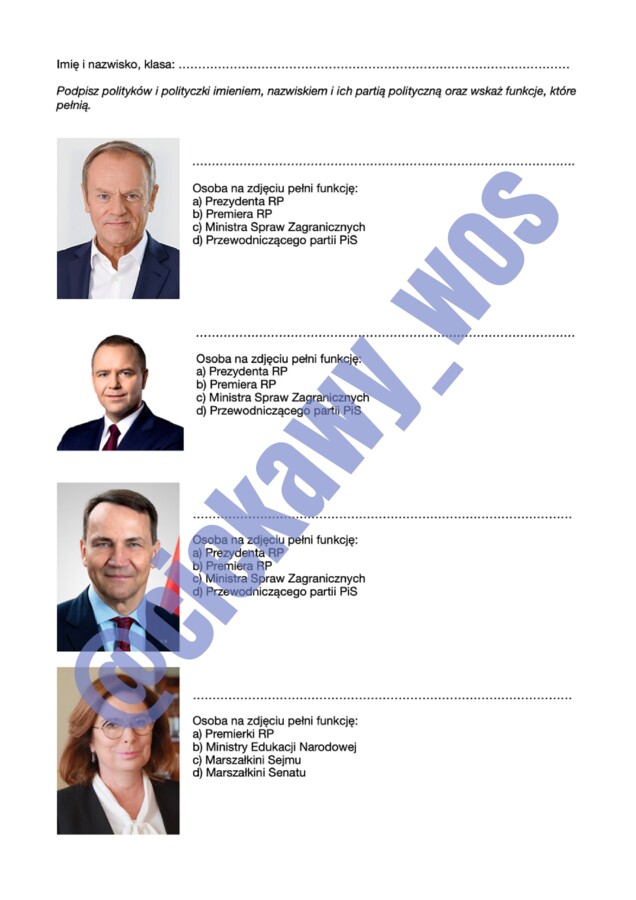 Polscy politycy – kartkówka/karta pracy