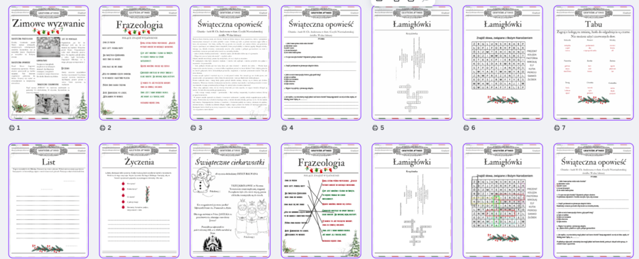 Zimowe wyzwanie - 10 stron aktywności wraz z odpowiedziami