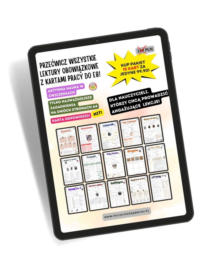Lektury Obowiązkowe do Egzaminu Ósmoklasisty 📚 | Pakiet Kart Pracy PDF + 3 bonusy