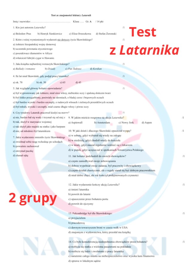 Test ze znajomości "Latarnika" Henryka Sienkiewicza