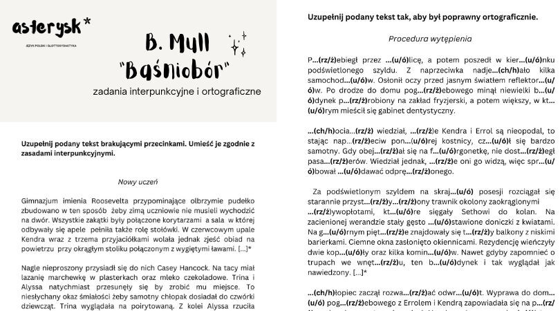 B. Mull "Baśniobór" - zadania interpunkcyjne i ortograficzne
