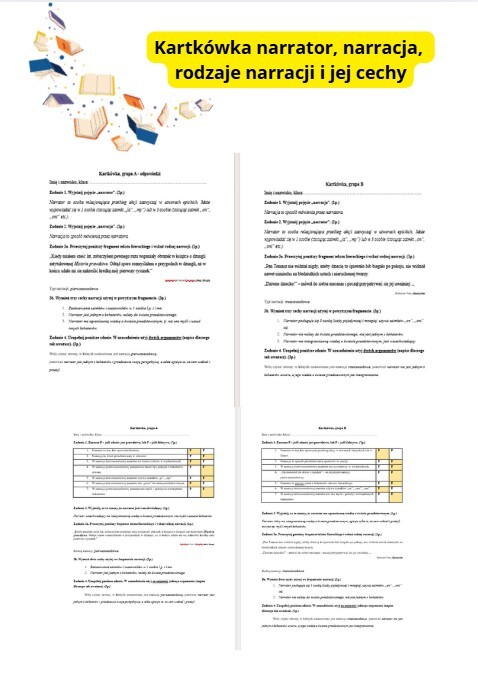 Kartkówka z narracji – klasy 4–8 (4 wersje + odpowiedzi) , język polski